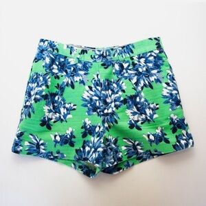 J.Crew‎ High Waist Floral Shorts Size 4 Green Blue Back Zip Pockets